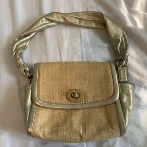 Straw and gold Coach purse